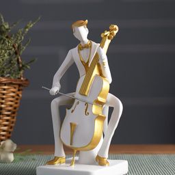 TAYHAA White & Gold-Toned Musician Playing Arpeggione Statue Showpiece-image-19