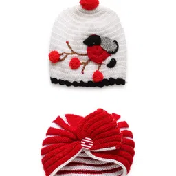 CHUTPUT Kids White & Red Set of 2 Beanie-18