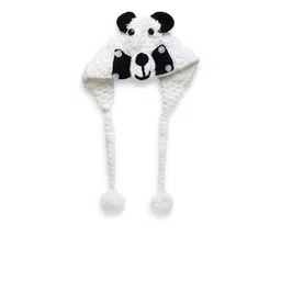 CHUTPUT Unisex Kids White & Black Wool Hand Knitted Crochet Cap-83
