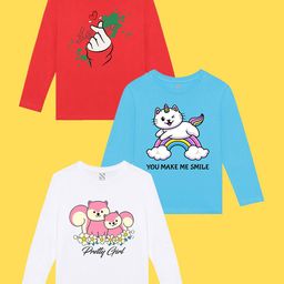 NUSYL Girls Pack of 3 Red & White Printed T-shirt-image-58