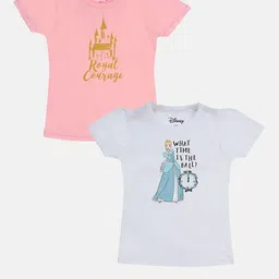 YK Disney Girls Pack of 2 Pink Printed Pure Cotton T-shirt-image-68