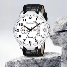 WATCHSTAR Men Printed Dial & Leather Straps Analogue Watch DD White Black Leather AV-35