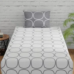 Huesland White & Grey Printed 144 TC Cotton Single Bedsheet with 2 Pillow Covers-image-85