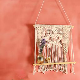 Manor House White Cotton & Wooden Hanging Wall Shelf-56