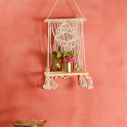 Manor House Beige Cotton & Pine Wood Wall Shelf-image-17