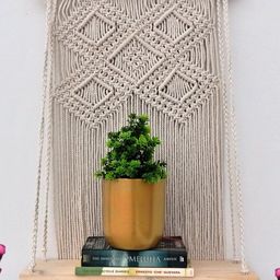 ecofynd Off White Wall Hanging Wooden Macrame Shelf-37