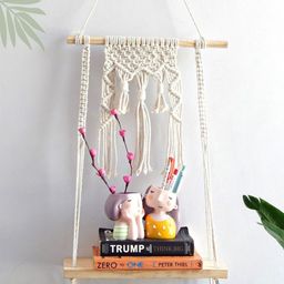 ecofynd Wooden Cotton Macrame Wall Hanging Shelf-5