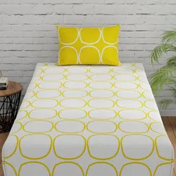 Huesland White Geometric Printed 144 TC Cotton Single Bedsheet & 1 Pillow Cover-image-97