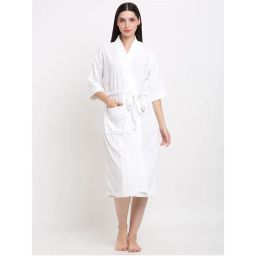 Creeva Unisex Micro Terry White Soft and Lightweight Kimono Style Bath Robe-picture-21