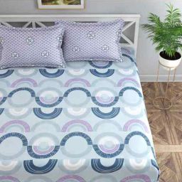 florida Blue Geometric 144 TC Cotton Queen Sized Bedsheet Bedsheet 2 Pillow Prime Collection-picture-16