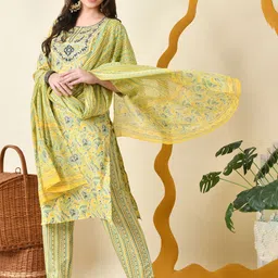 DORIYA Paisley Printed Regular Thread Work Kurta With Trouser With Dupatta image 5