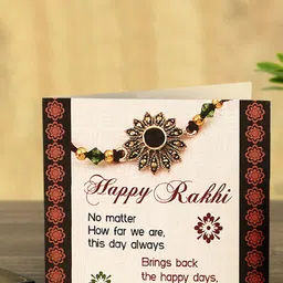 TIED RIBBONS Set of 2 Stoned-Studded Om & Ganesha Rakhi with Card & Roli Chawal image 5