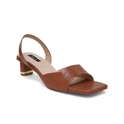 Sherrif Shoes Textured Open Toe Backstrap Block Heels image 4
