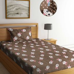 KLOTTHE Brown Chartoon Printed 300 TC Woolen Single Bedsheet With 1 Pillow Cover-image-59