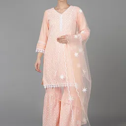 KALINI Ethnic Motifs Embroidered Regular Thread Work Kurta with Sharara & With Dupatta image 2