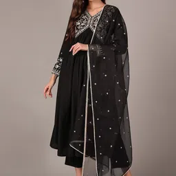 KALINI Embroidered Pleated Thread Work Kurta with Trousers & Dupatta image 1