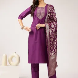 Anouk Women Ethnic Motifs Regular Thread Work Kurta with Trousers & With Dupatta image 1