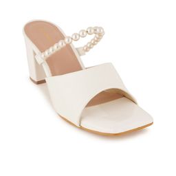 Mast & Harbour White Embellished Open Toe Block Heels-7