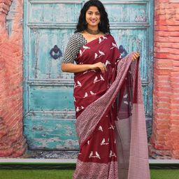 TROPWEAR Geometric Pure Cotton Block Print Saree image 1