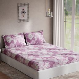 DDecor Pink & White Floral Printed 144TC 1 Queen Bedsheet With 2 Pillow Covers-image-98