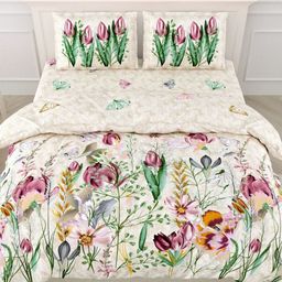 LIVING ROOTS Cream-Coloured & Pink Floral 300 TC King Bedsheet with 2 Pillow Covers-image-6