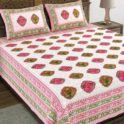 BLOCKS OF INDIA Green Ethnic Motifs Cotton 210 TC King Bedsheet Set 2.28 m x 2.74 m-image-88
