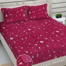 FABINALIV Red & Blue Cartoon Printed Woollen 300 TC King Bedsheet Set-2.25 m x 2.50 m-45