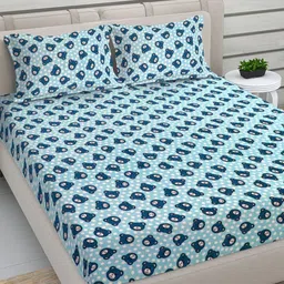 FABINALIV Blue & White Cartoon Characters 300 TC King Bedsheet with 2 Pillow Covers-image-91