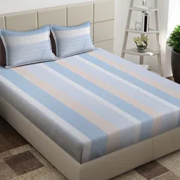 Arrabi White & Orange Striped 300 TC King Bedsheet with 2 Pillow Covers-image-95
