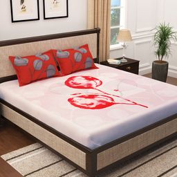 Story@home Orange & White Abstract 300 TC Cotton 1 King Bedsheet with 2 Pillow Covers-image-97