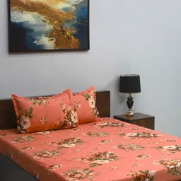 Steve & Anderson Rust White Floral 140 TC Queen Bedsheet Set Set 2.25 m x 2.50 m-image-1