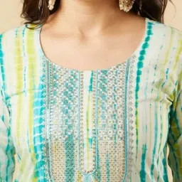 MILAAV Abstract Printed Sequinned Straight Kurta with Trousers & Dupatta image 2