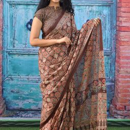 TROPWEAR Ajrak Block Pure Cotton Block Print Saree image 2