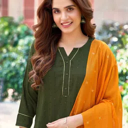 KALINI Ethnic Motifs Embridered Sequinned Straight Kurta & Palazzos With Dupatta image 2