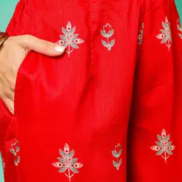 Anouk Red Ethnic Motifs Printed Square Neck Straight Kurta & Palazzos With Dupatta image 3