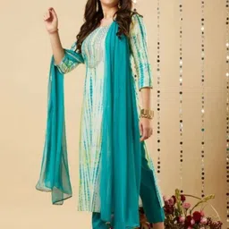 MILAAV Abstract Printed Sequinned Straight Kurta with Trousers & Dupatta image 3