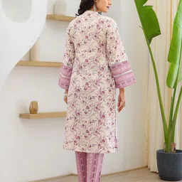 Yufta Ethnic Motifs Printed Regular Thread Work Pure Cotton Kurta with Trouser & Dupatta image 4