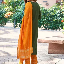 KALINI Ethnic Motifs Embridered Sequinned Straight Kurta & Palazzos With Dupatta image 4