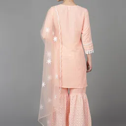KALINI Ethnic Motifs Embroidered Regular Thread Work Kurta with Sharara & With Dupatta image 5