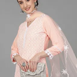 KALINI Ethnic Motifs Embroidered Regular Thread Work Kurta with Sharara & With Dupatta image 1