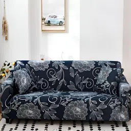 Lukzer Blue & Black Floral 4 Seater Sofa Cover With Arms-picture-14