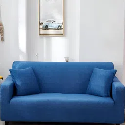 Lukzer Blue Printed 3 Seater Sofa Cover With Arms-image-26