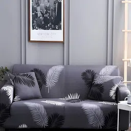 Lukzer Grey & White Leaves Design 1 Seater Sofa Cover With Arms-image-67