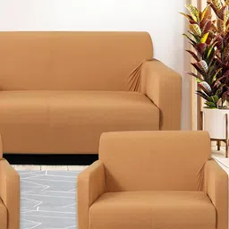 Stuff N' Fluff Camel Brown 3 Pieces 5 Seater Sofa Cover With Arms-34