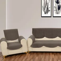 Sparrow world Camel Brown 10 Pieces Velvet 5 Seater Sofa Cover With Arms-image-13