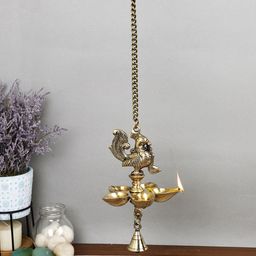 Imli Street Gold-Toned Brass Bird Pancham Diya With Bell-20
