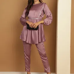 Indian Needle Embroidered A-line Top and Trouser With Belt-image-29