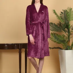 KLOTTHE Women Self Design Wool Bath Robe-22