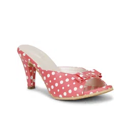 Misto Pink Printed PU Platform Peep Toes with Bows-18