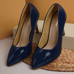 Get Glamr Navy Blue Solid Pumps-33